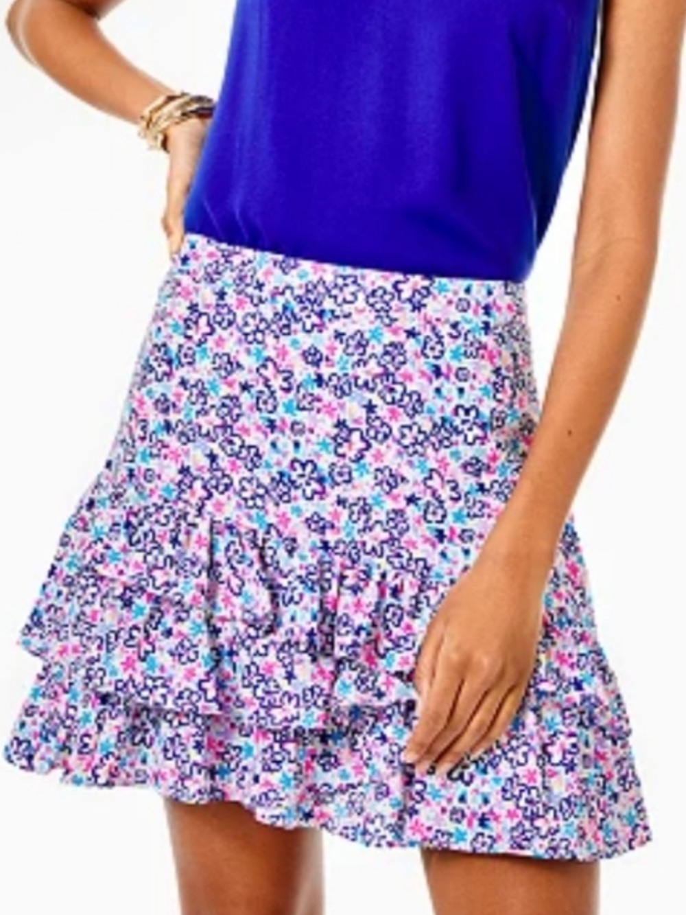 Lilly Pulitzer Tilly Skirt Fun Sun Repeat Ditsy Tiered Ruffle 12 Zip Back EUC